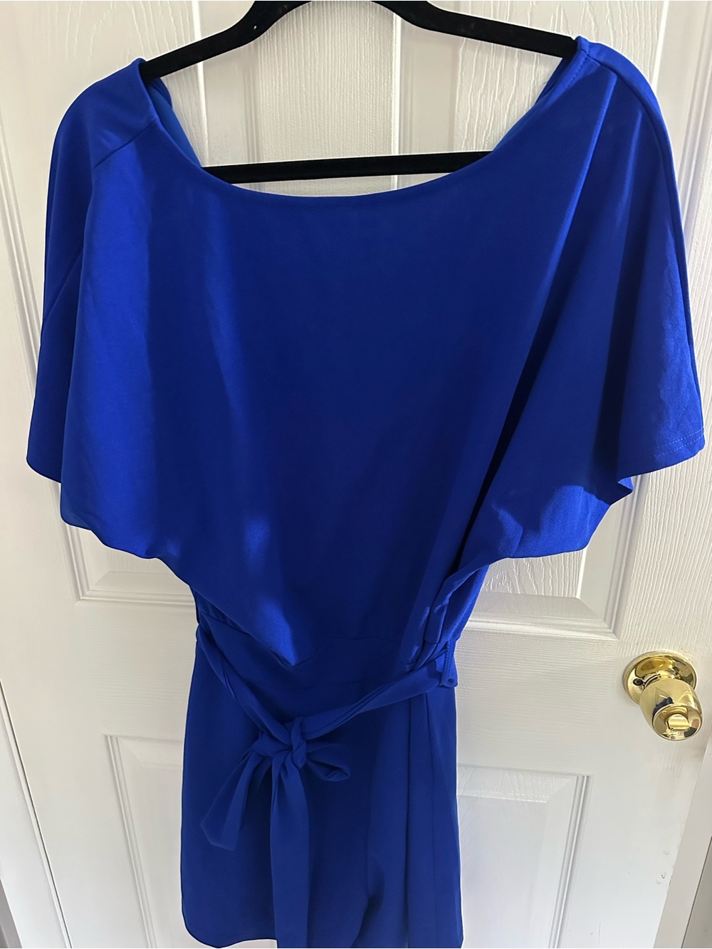 Royal Blue Boatneck Waist-Tie Women’s Romper Size Large, NWOT